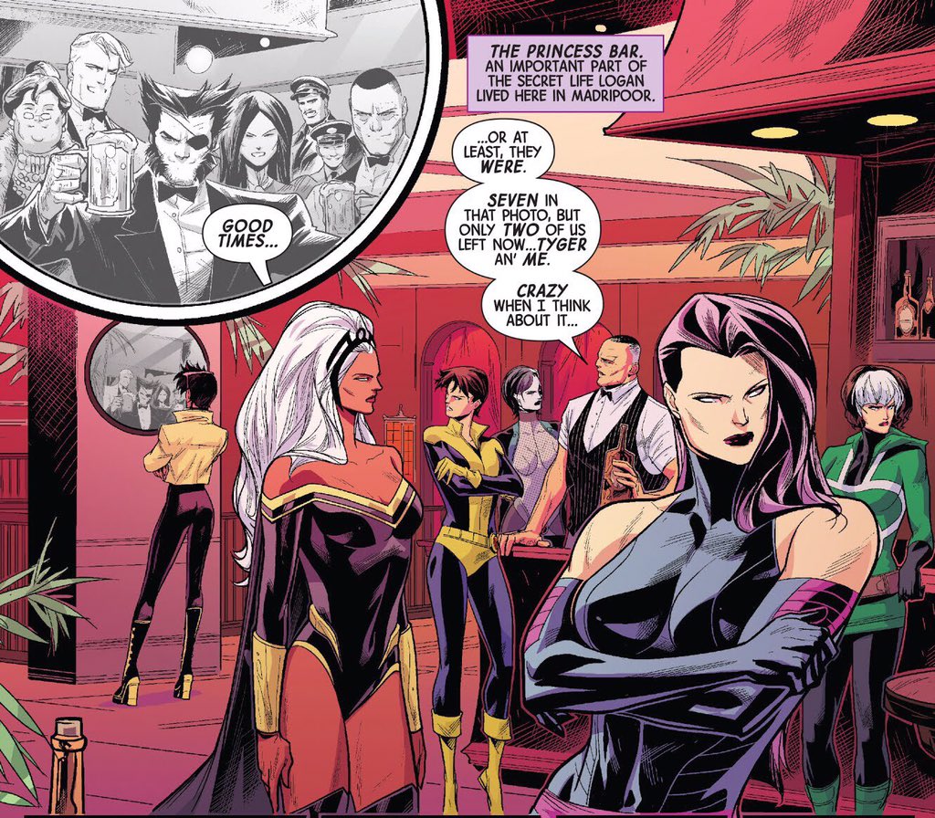 When Psylocke joined a group of X-Men to search for clues about the whereabouts of Wolverine's missing corpse, the mutants were ambushed by a local crime group the Femma Fatales. Betsy was attacked by the psychic vampire Sapphire Styx, who absorbed her soul, leaving her body dead