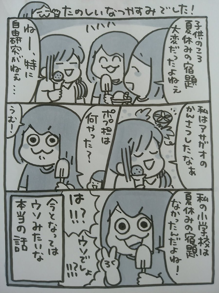 通っていた小学校が、夏休みの宿題を出さない学校だったので最初から最後まで思い切り遊ばせてもらいました。今思い出しても素敵な小学校でした。
