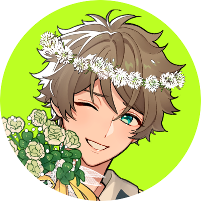 1boy male focus flower one eye closed smile brown hair bouquet  illustration images
