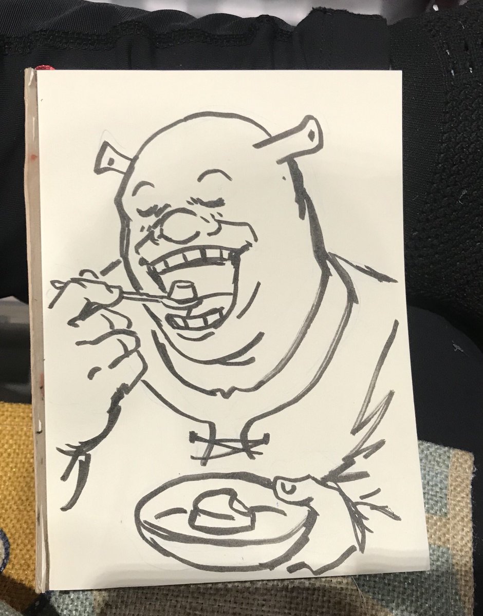 A commissioner asked for the most specific shrek commissions of him eating flan and lickin jam off his fingers 