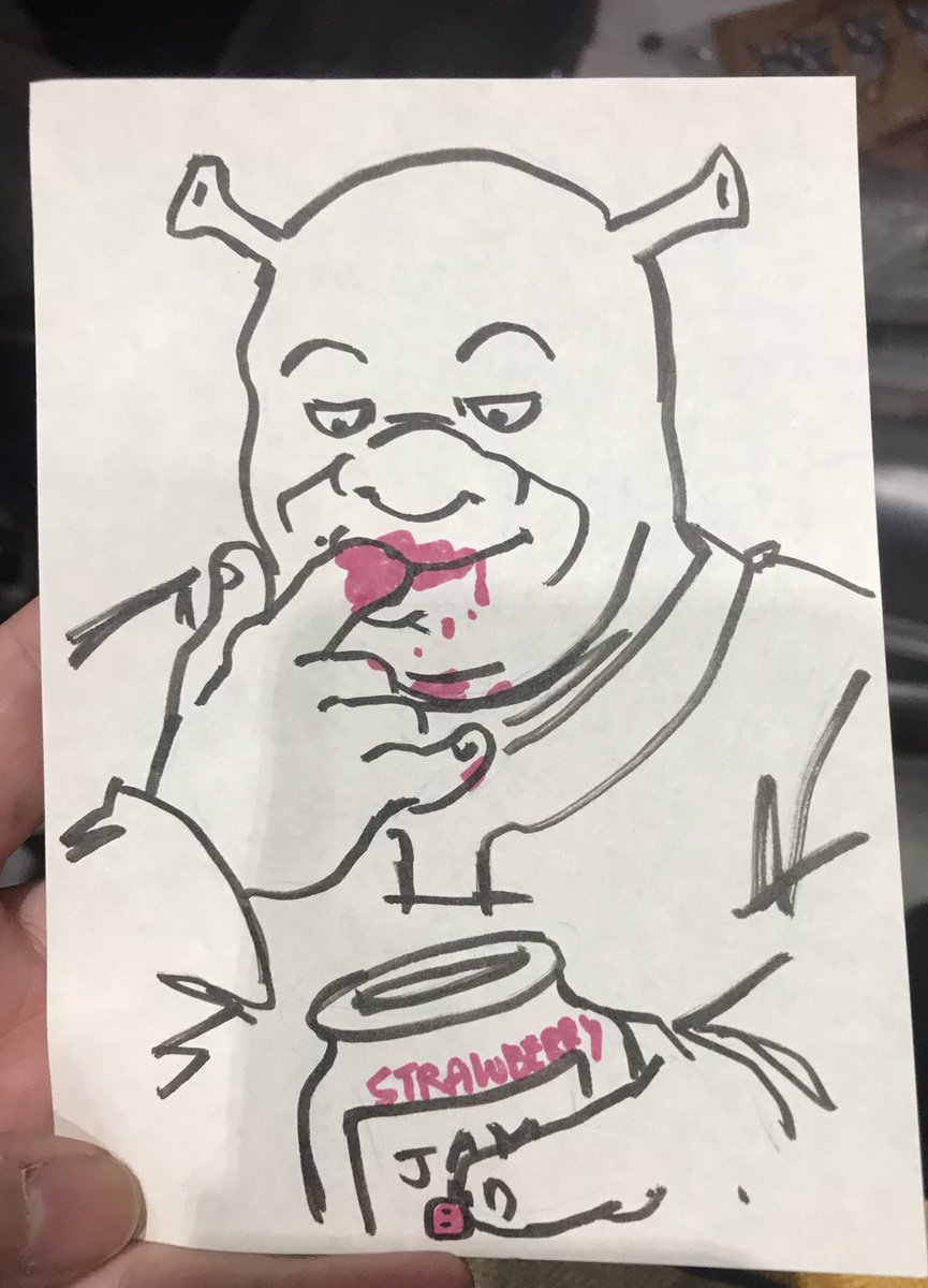 A commissioner asked for the most specific shrek commissions of him eating flan and lickin jam off his fingers 
