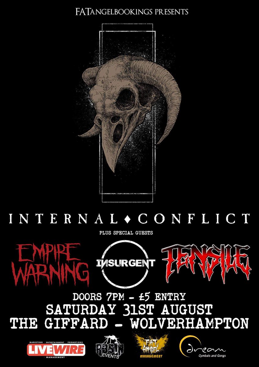 IntConflict's tweet photo. We're in #Wolverhampton on saturday folks
#metal #metalcore #rock #thrash #thrashcore #punk #deathmetal #deathcore #bloodstock #M2TM #ukmetal #britmetal #wolves #guitar #bassguitar #drums #dreamcymbals #kerrang #metalhammer #FATangel #Resinevents #uprising #uprisingleicester https://t.co/aFFPx5zYgC
