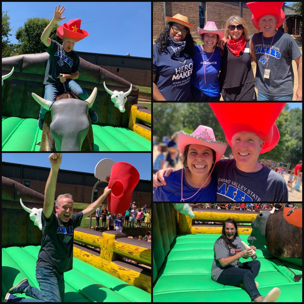 Welcome to the Wild West Sope Creek style!  Dr. Daugherty, Mrs. Frederick and Mr. Johnson lasted the longest with 16 seconds on the bull.  So fun!  @sopecreekpta @sopecreekes @boosterthonatlanta <a href="/CobbSchools/">Cobb County Schools</a>