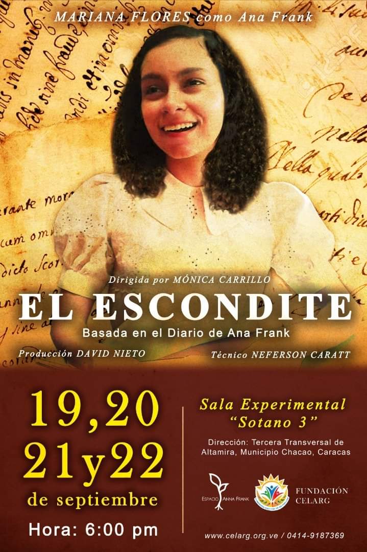 DavidNieto777's tweet photo. @laguiadecaracas #caracaseselmejorplan te invitamos este jueves 19, viernes 20, sábado 21 y domingo 22 de septiembre a presenciar la pieza teatral El ESCONDITE basada en el Diario de Anna Frank. En la sala experimental del CELARG a las 6 pm. Dale RT https://t.co/jJtRXv8M2S