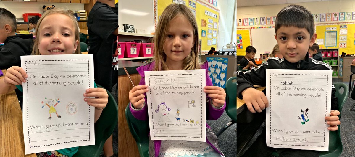 Fox_First_Grade's tweet photo. Teachers, Police Officers, Zoo Keepers... Oh My! These first graders know how to dream BIG! 🌟 #greatsecondweek #foxrocks #weare54 https://t.co/HNMUhohiu5