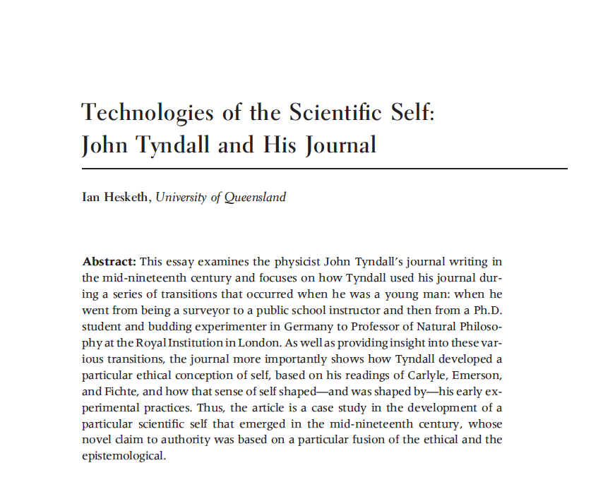 Ian Hesketh (@ianhesketh) on Twitter photo I'm pretty thrilled that the new issue of <a href="/IsisJournal/">Isis Journal</a> includes my article on John Tyndall's journal writing and his early scientific practices. journals.uchicago.edu/doi/abs/10.108… I'm pretty thrilled that the new issue of <a href="/IsisJournal/">Isis Journal</a> includes my article on John Tyndall's journal writing and his early scientific practices. journals.uchicago.edu/doi/abs/10.108…