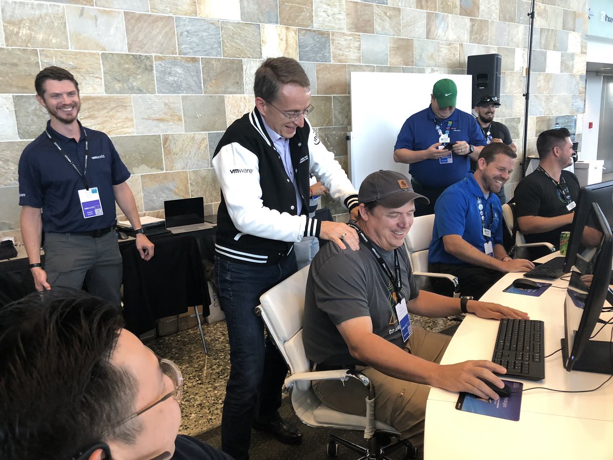 What a great week with customers, co-workers, partners and many friends in the #vmware community at #VMworld. One of my highlights, watching <a href="/PGelsinger/">Pat Gelsinger</a> prep Presidio’s Devon Buffington (@dsbtanker) for the HOL Odyssey competition. <a href="/Presidio/">Presidio</a>