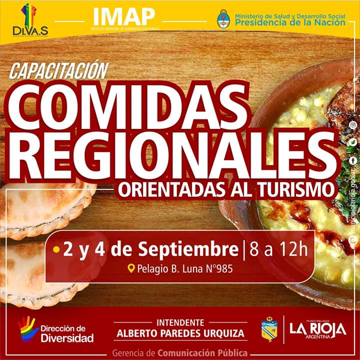 modernizacionlr's tweet photo. CAPACITACIÓN "COMIDAS REGIONALES" ORIENTADAS AL TURISMO.
Inicia el dia Lunes 2 de Septiembre a las 8hrs en Pelagio B. Luna 985. Por consultas dirigirse al #IMAP o dirección de #Diversidad  #NuestraCiudadNuestraCasa #AlbertoParedesUrquiza https://t.co/Eq3WydeVDS