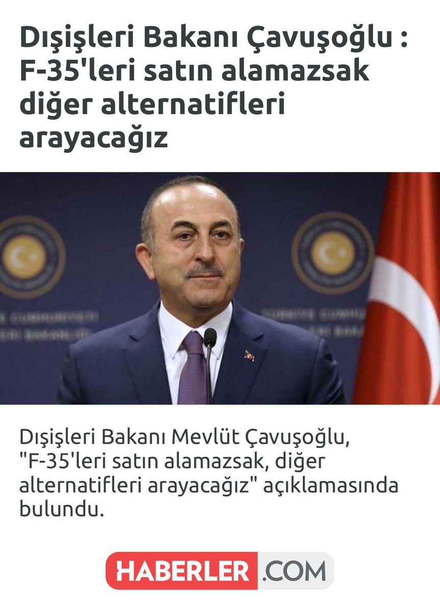 CoskunUnal1's tweet photo. Çavuşoğlu: F35’leri alamamız durumunda başka alternatifleri arayacağız. https://t.co/dnUBQJlZR8
