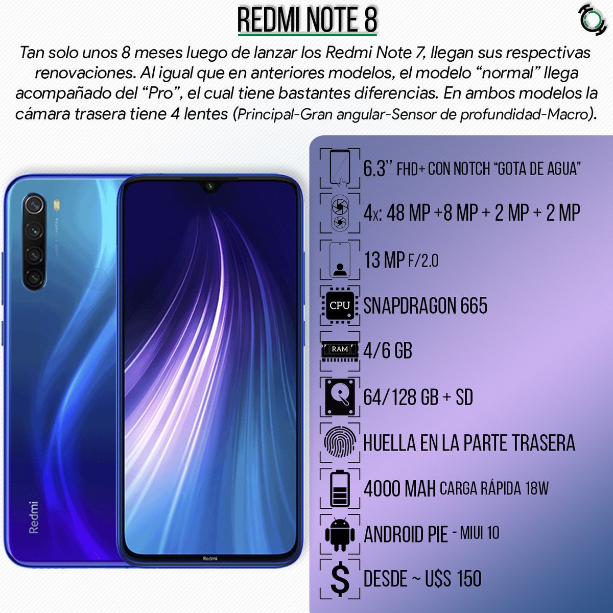 HeizTechno's tweet photo. Estos son los nuevos #Xiaomi #RedmiNote8 y 8 Pro, lanzados tan solo 8 meses luego de sus modelos anteriores. Curiosamente, el modelo "normal" tiene un procesador de Qualcomm, mientras que el "Pro" utiliza un MediaTek 📱🤔. https://t.co/prhV0GYy9T