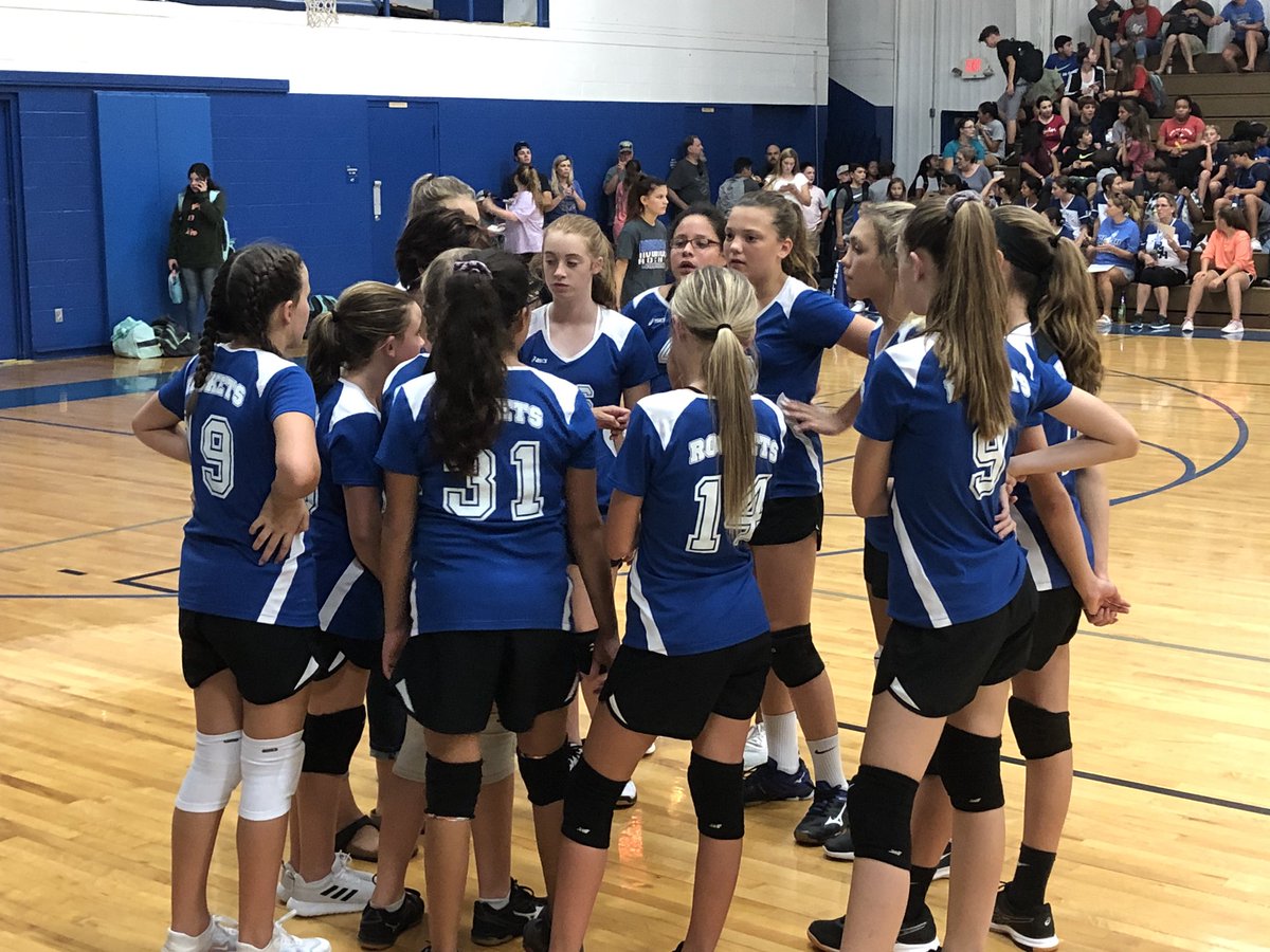 7A Rockets Volleyball got their first taste of district competition by taking the Leopards to 3 games but dropped the first set of the season. Great showing on the court! #RNQ #RocketsShineBright