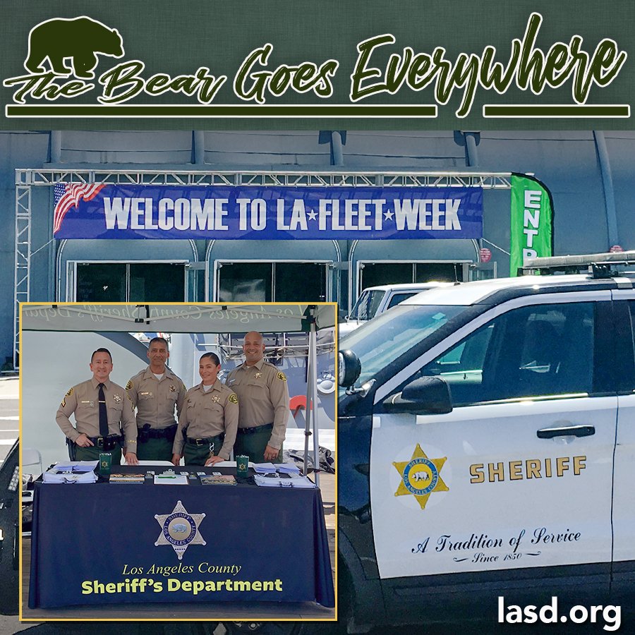 PRVLASD's tweet photo. #BearGoesEverywhere traveled to San Pedro to visit our #LASD Recruitment Staff onboard Battleship IOWA for the annual #LAFleetWeek2019 #joinLASD @LAFleetWeek https://t.co/0DA9WEVCY6 https://t.co/2zg7p2Ysk2