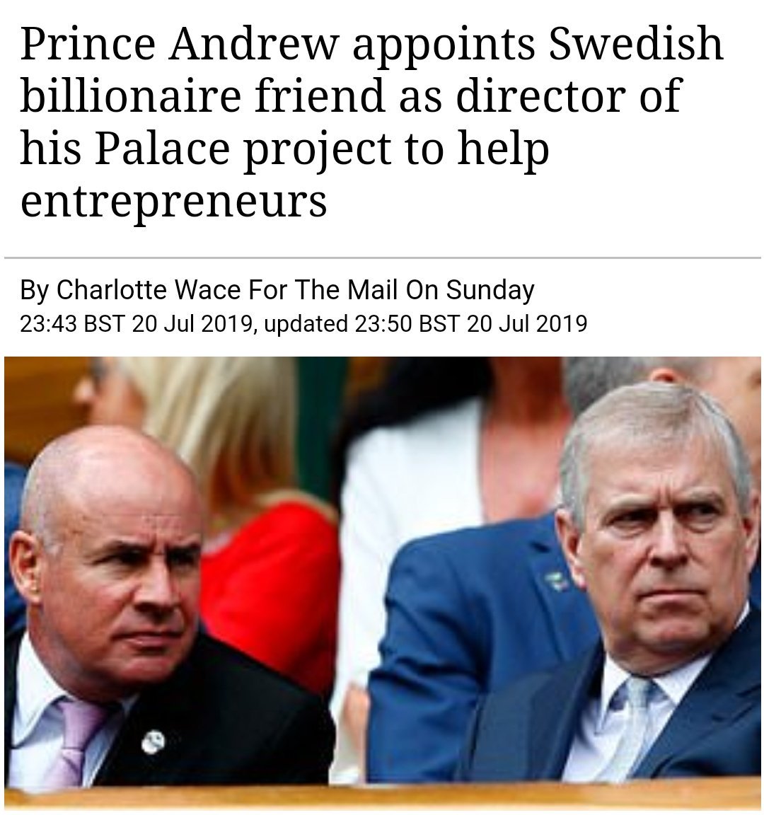 Johan Eilasch, CEO of HEAD sporting goods, was adviser to Boris Johnson when London mayor, William Hague, Iain Duncan Smith and Michael Howard. Like Boris Johnson, he has come out strongly in defence of Prince Andrew. https://www.dailymail.co.uk/news/article-7268677/Prince-Andrew-appoints-Swedish-billionaire-friend-director-Palace-project.html