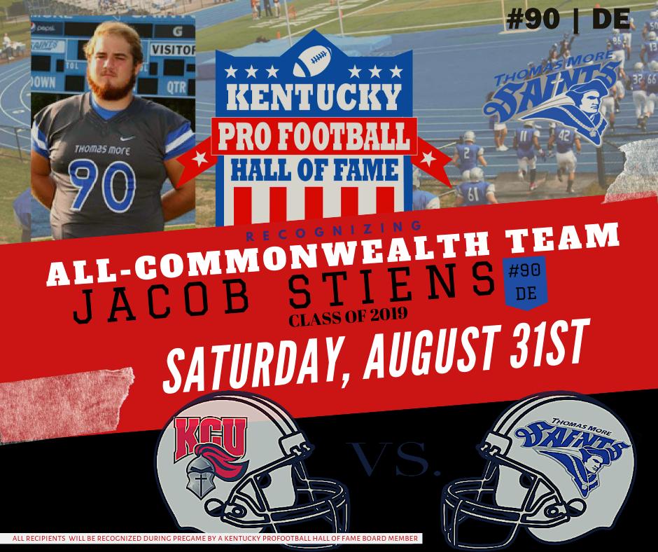 nflkyhof's tweet photo. KY Pro #Football #HOF will recognize Jacob Stiens as a '19 All Commonwealth Team member @ pregame of the Thomas More v Kentucky Christian Game- Sat, Aug31

#KyprofootballHOF #Allcommonwealthteam #ThomasMoreCollege #ThomasMoreUniversity #TMC #GoSaints #BeGreatAtTMC #NKYSports https://t.co/m2ix3lAknr