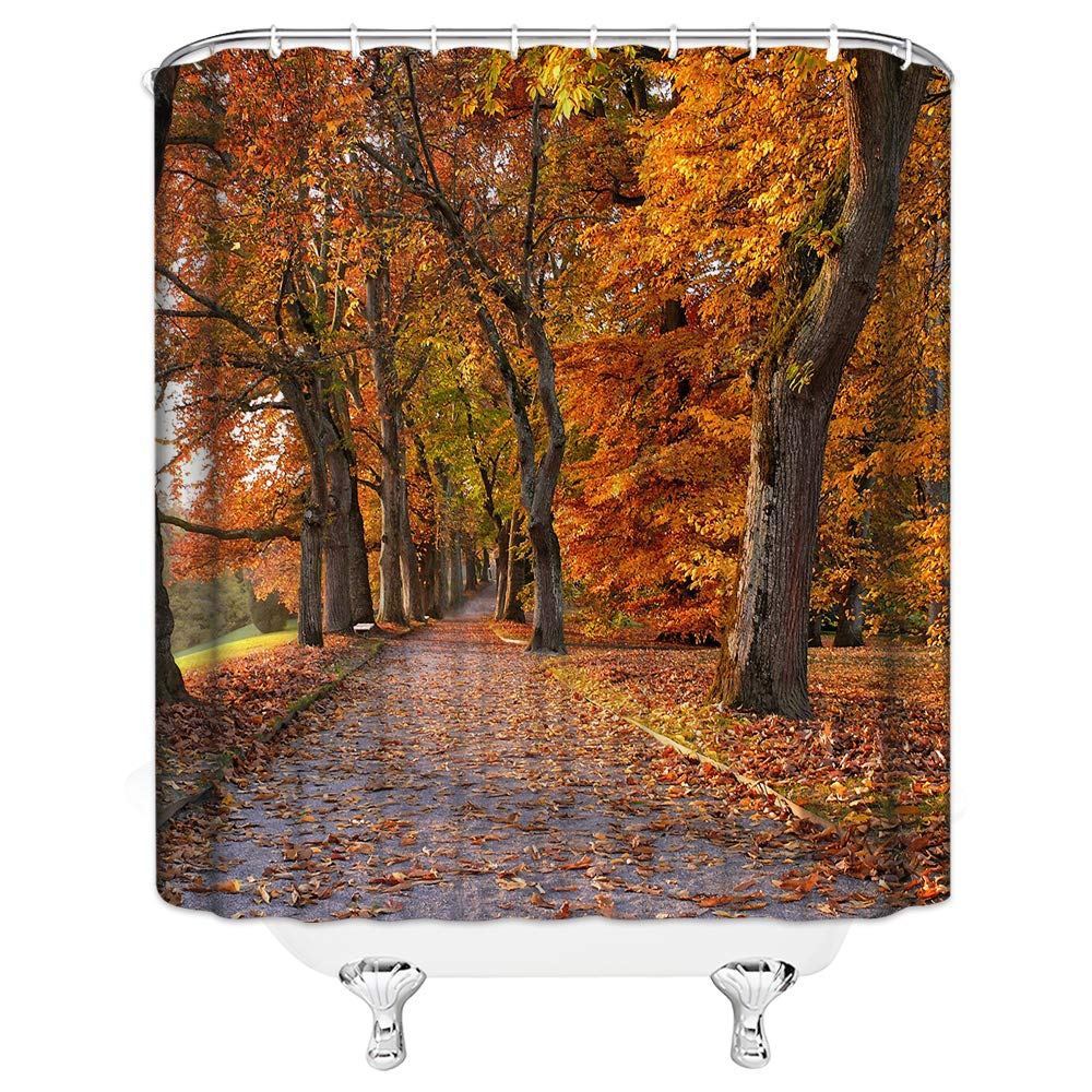 Autumn Red Leaves Tree Forest Bathroom Shower Curtain Waterproof Fabric 12 Hooks