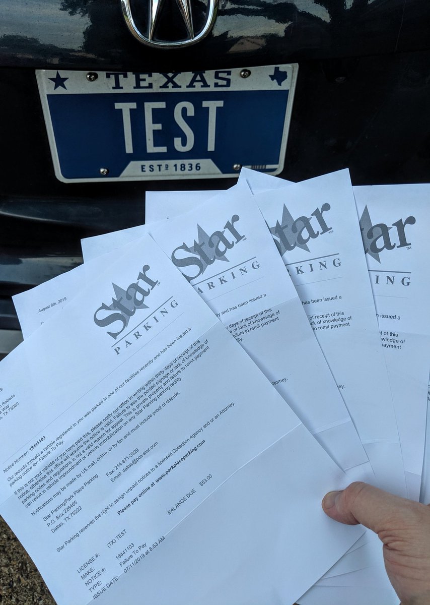 ConnorRoberts's tweet image. This week&apos;s round of fake parking tickets. Testers, you can harm actual people with your careless production testing. These are all &quot;in collections&quot; at this point. SMH.