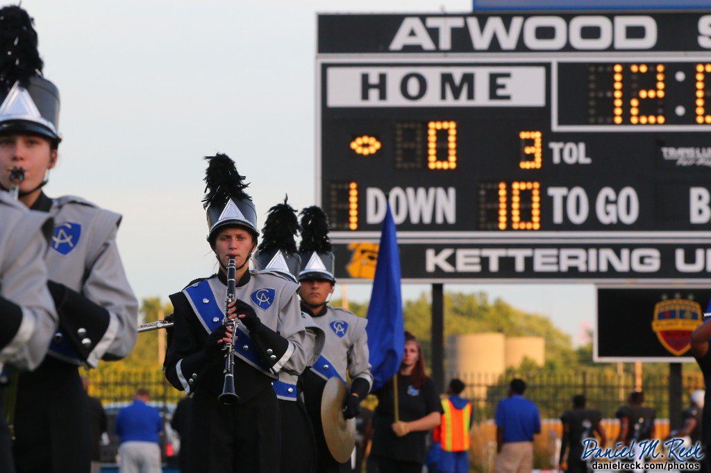 HistoricAtwood's tweet photo. The @CarmAinsHS Blue Brigade brings us a spirited #VCGC pregame show here at @KetteringU before their team faces off with @Athletics_PHHS. Well played, @CAHSInstMusic! https://t.co/Y8fXq9oQqw