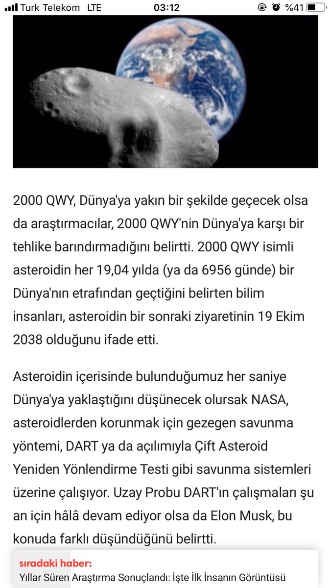 sharia204571's tweet photo. SpaceX'in CEO'su Musk,eryadageç Dünyaya bir asteroidin çarpacağını ancak bizim buna karşı birsavunma mekanizmamızın olmadığını belirtti

astrofizikçi NeilDeGrasseTyson,370metre genişliğinde bir 
asteroidin Dünya yakınlarından geçmesinin ciddi tsunamiler oluşturabilecğini belirtti https://t.co/sUvrGWyZ1r