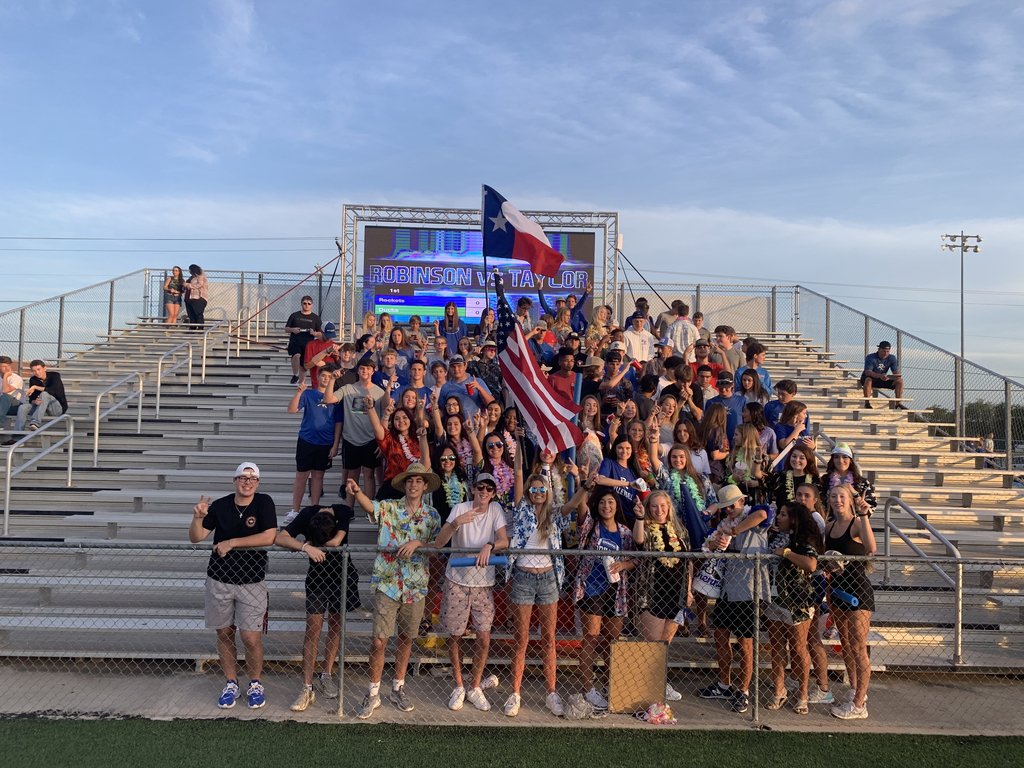 risdHS's tweet photo. RHS student section is where it’s at tonight! 🚀🚀🚀#RobinsonISD https://t.co/s5kP7LqsYL