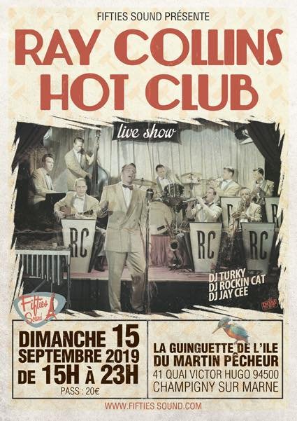 RAY COLLINS HOT CLUB (Germany) en #concert dimanche 15 septembre à la Guinguette de l'ile du Martin Pêcheur + DJ Turky + DJ Jay Cee + Dj Rockin' Cats, restauration, bar, une bonne ambiance festive ! #rocknroll #vintage #bigband #swing #jive #sortiesduweekend