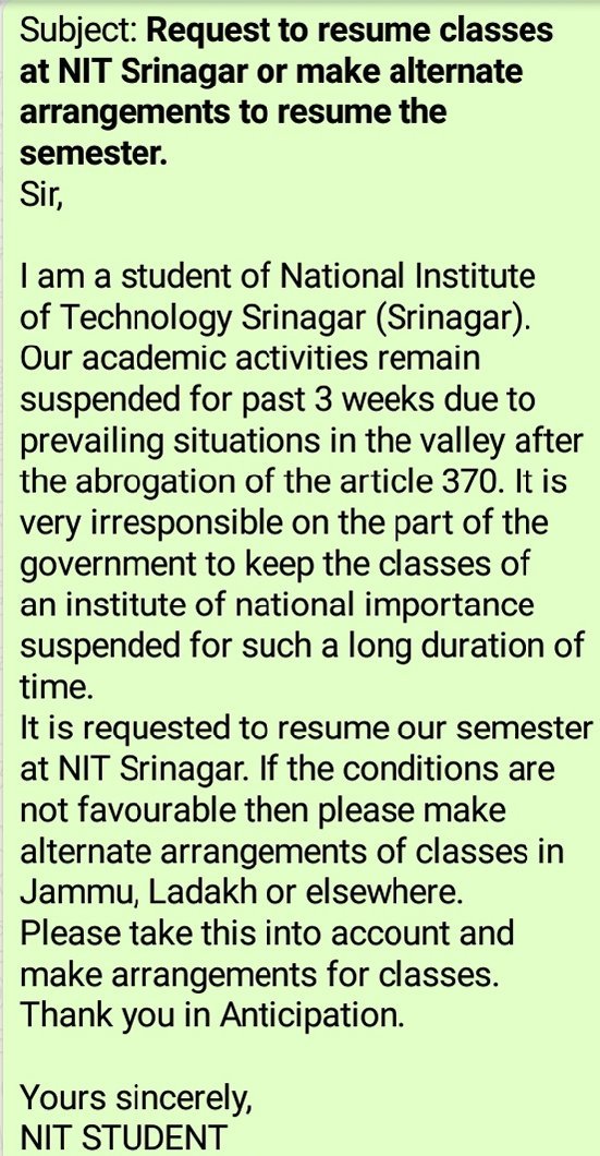DilwaliyaKumar's tweet photo. #NITsrinagar classes been closed for a month. Shift our classes to other institutes. @HRDMinistry @PMOIndia @AmitShahOffice @AmitShah @narendramodi we students are facing a huge loss of crucial time in our carrier, we request everyone to pay attention and do arrangments. https://t.co/MysSRwfyvS