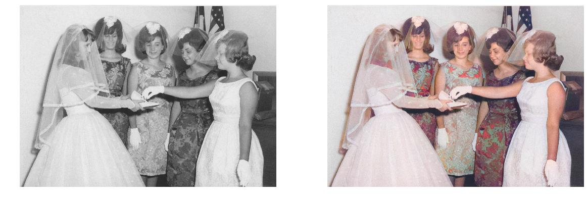 masyukun's tweet image. Loving #DeOldify by @citnaj! We’ve been scanning old family photos and #colorizing them to good effect. Veils and multiple necklaces can give it problems, but gobbling up some more wedding photos might help.