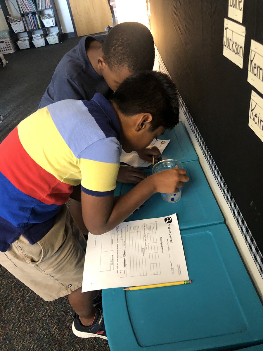TeachKoch's tweet photo. Measuring, testing and recording physical properties matter! Explored temperature and magnetism today. @ElliottLearners #OurFISDStory https://t.co/vxSG2uI2aI