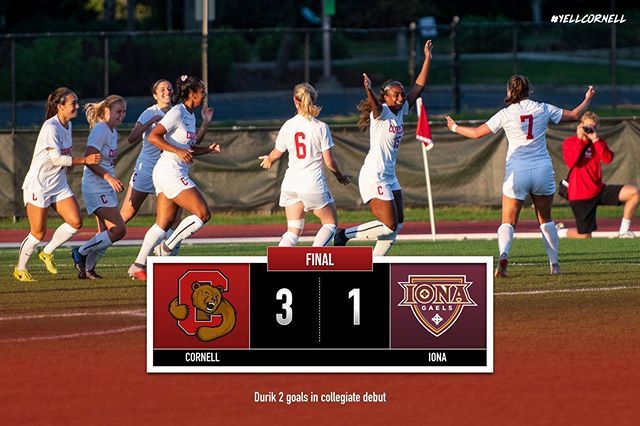 CornellSports's tweet photo. Have a collegiate debut, Ashley Durik! Her two second-half goals lift @CornellWSoccer to a 3-1 win over Iona! #YellCornell (📸 : Eldon Lindsay/Cornell Athletics) https://t.co/1u2FWsAkwy