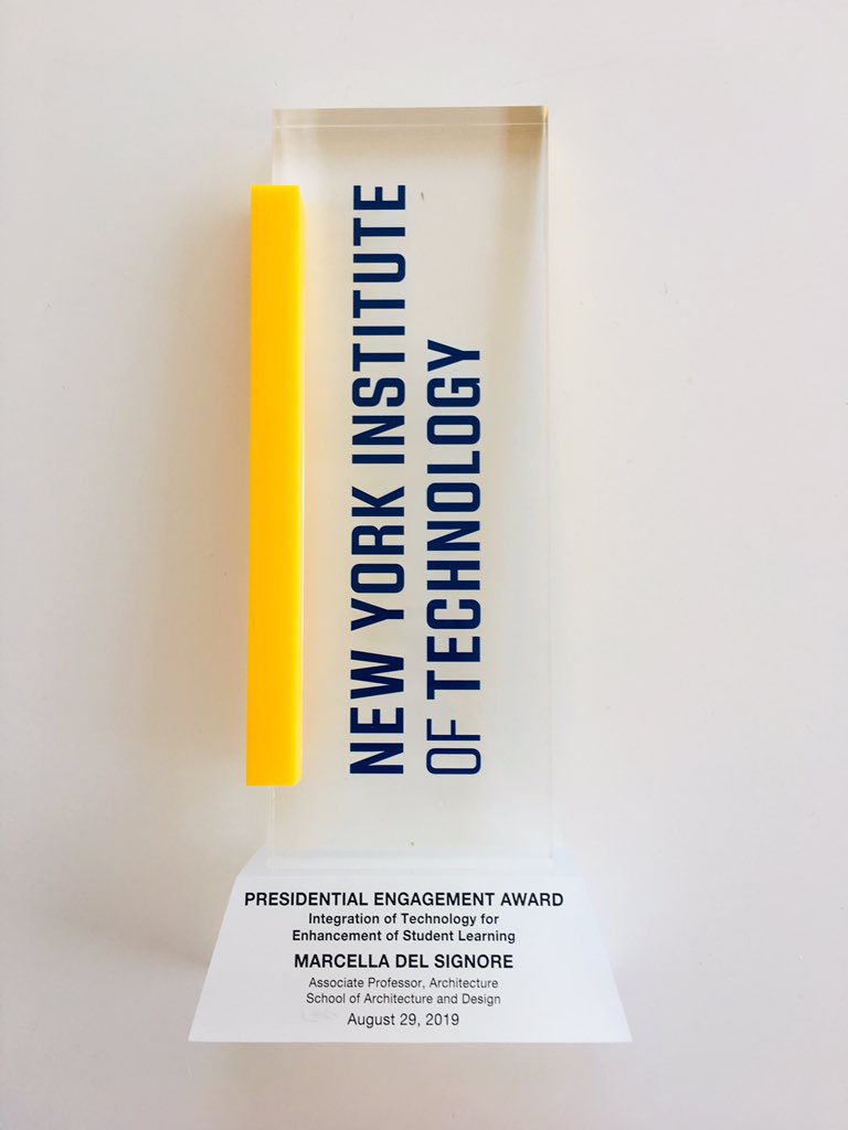 MaDelSignore's tweet photo. It’s an honor to receive the ‘Presidential Engagement Award for Integration of Technology for Engagement of Student Learning’. Thanks @nyit @NYITArchitect for the Award. #nyit #nyitarchitecture #technology #architecture #marcelladelsignore https://t.co/pzeq4JhX4B