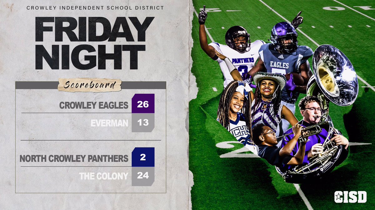 The <a href="/CrowleyHS/">Crowley High School</a> 🏈 program opened its season Friday night with a 26-13 victory over Everman, while <a href="/NorthCrowleyHS/">North Crowley HS</a> fell to The Colony. #FridayNightLights #TXHSFB