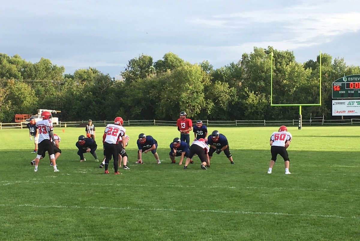 darren_abel's tweet photo. Just got home from a great afternoon of football in Estevan! Thanks to #Elecs Coach @mark_schott for hosting us in a controlled scrimmage today. All of our athletes had a chance to play and get themselves ready for the regular season. #GettingBetterEveryDay https://t.co/E7wKBwCY9W