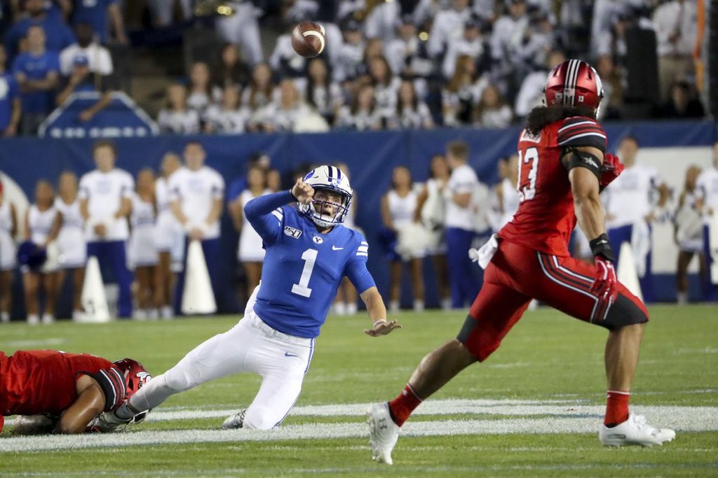 UtahMan1850's tweet photo. We have arrived in the #Roadto62
Win #62 - 8/29/2019 - Zach Moss ran for 187 yards and a TD and Francis Bernard and Julian Blackmon has pick-6s as Utah won their 4th straight at LES over the Cougars 30-12 https://t.co/FI9kuN3P8L
