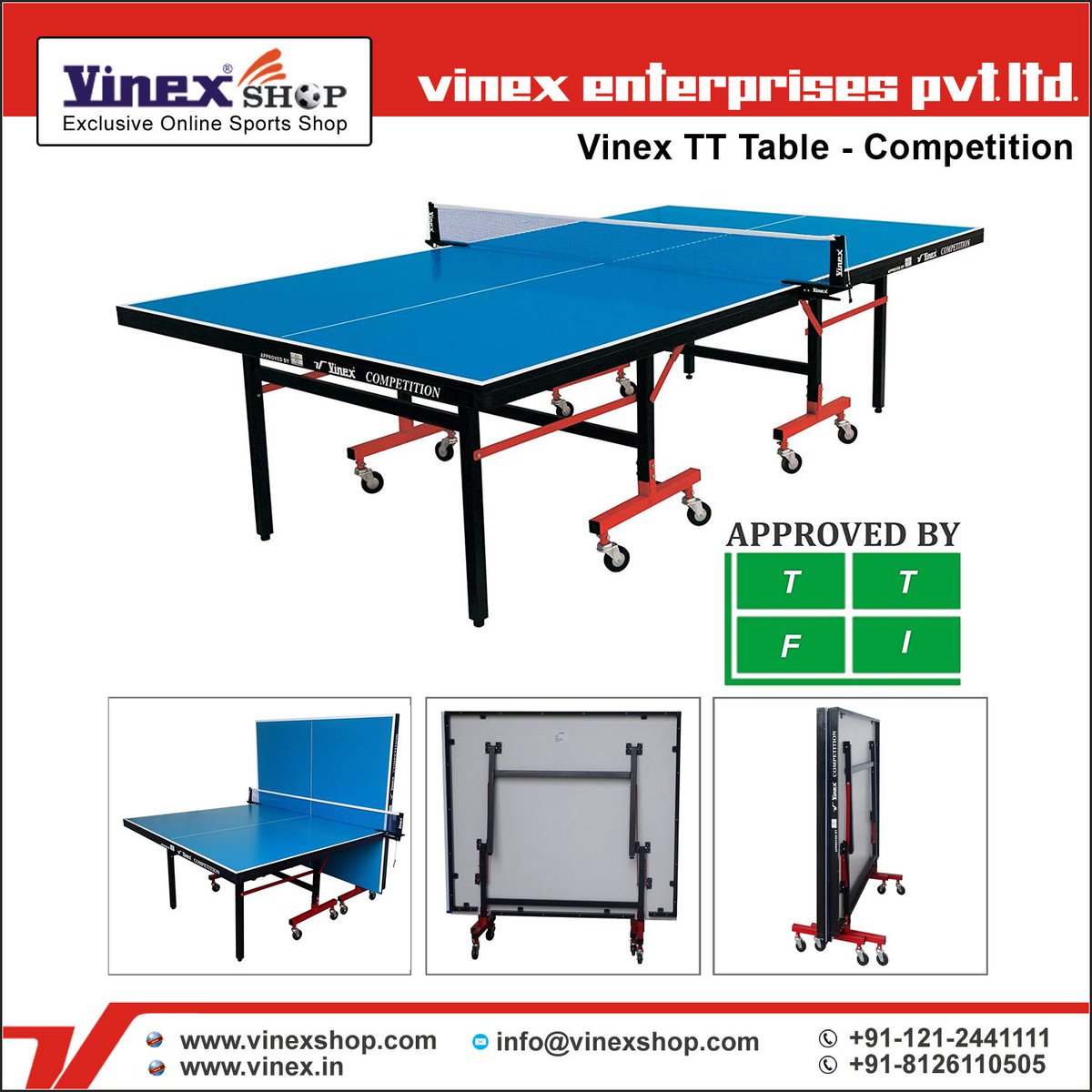 vinexshop's tweet photo. Super Saving Sale: Get 34% Off on Vinex #TTTable - Competition (Approved by TTFI). Made of 18 MM thick pre-laminated particle board. Includes in Package - TT Table, TT Net, Net Clamps & User Manual. To order online please visit at https://t.co/P5zp97VvH5 or call at+91-121-2441111 https://t.co/epzEODsNGj