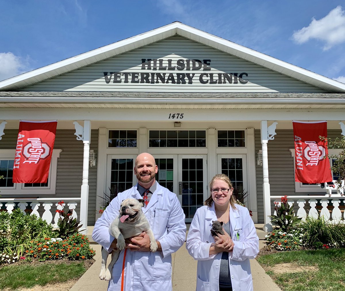 Hillside43050's tweet photo. Less than 12 hours until the season opener! We’ve heard that #OSU has a pretty good veterinary program, too. Both @DubuskyDVM &amp; Dr. Wise are proud to be #Buckeyes! #gobucks #OSUVME #THEosu #osualumni @OSUVetCollege https://t.co/PNHK1jGbrE