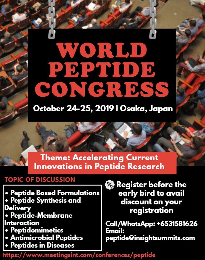 PeptideMeet's tweet photo. Get a chance to #publish your #abstract with unique #DOI number by joining  #Peptide 2019
#Submit your abstract through this link
https://t.co/dOYgiCscrj
For more details visit us:https://t.co/7lDmBfbcpG
Contact @ peptide@insightsummits.com
Call/WhatsApp: +6531581626 https://t.co/mVD2Ey0xTb