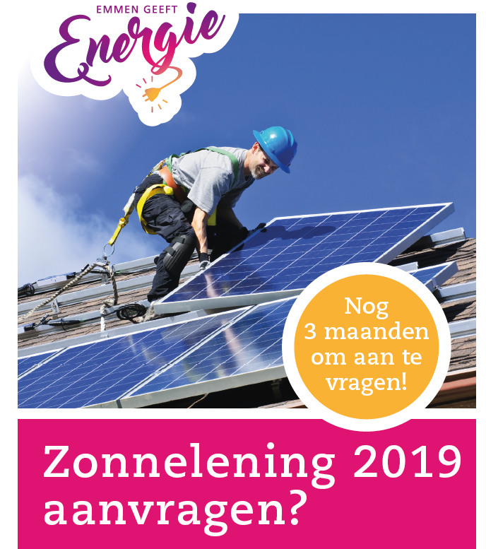 Nog maar drie maanden aan te vragen! Zonnelening 2019 van <a href="/GemeenteEmmen/">Gemeente Emmen</a> . #emmengeeftenergie #laatdezonmaarschijnen bit.ly/2CfGyeq