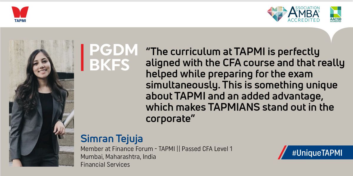 MyTAPMI's tweet photo. TAPMI’s PGDM-BKFS program has a CFA C-BOK certified curriculum. In the 1st year, students learn financial and banking concepts from academicians. In the 2nd year, they get to practically apply these concepts under the guidance of renowned industry practitioners. #UniqueTAPMI #CFA https://t.co/XZcDvo5bwc