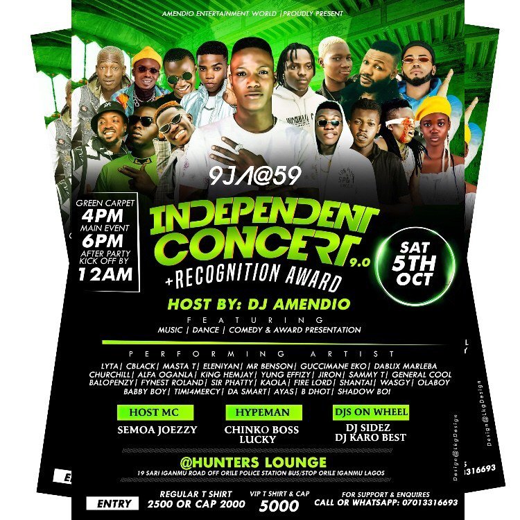 OLALAPPY's tweet image. UPCOMING EVENT: 9ja @59 Independent Concert With Dj Amendio 9.0 + Recognition Award djamendio.com/2019/08/31/upc…