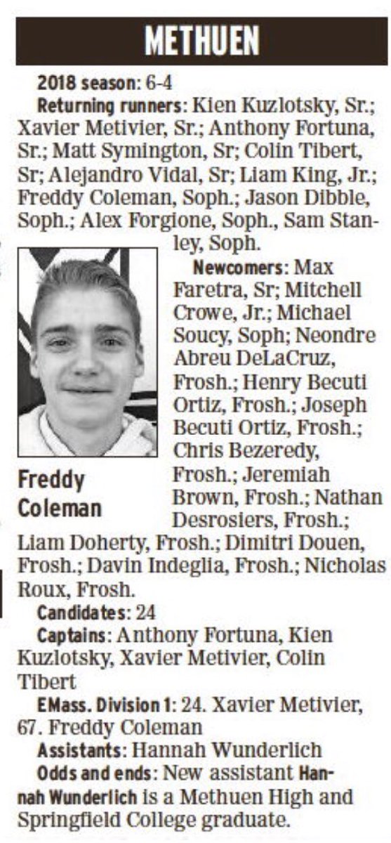 methuensports's tweet image. OUR 2019 Boys Cross Country Season Preview is in today’s Eagle Tribune! Can’t wait to see this group compete! @METHUENXC @MVC_XC @EagleTribSports