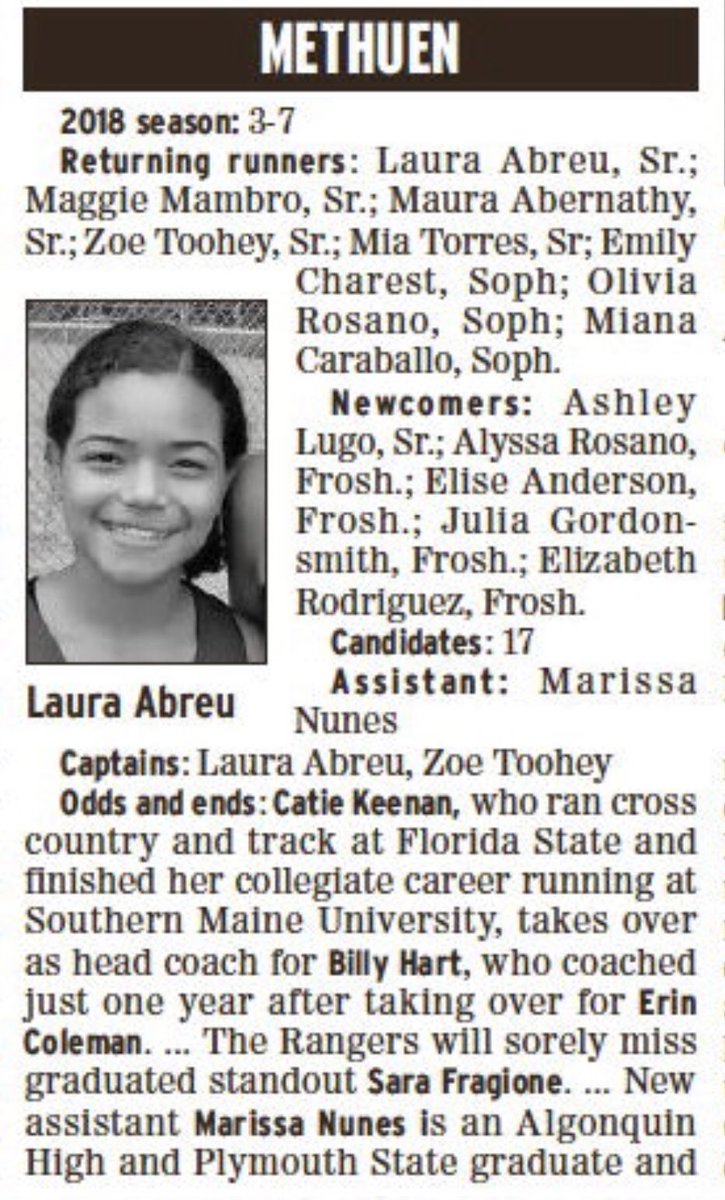 methuensports's tweet image. OUR 2019 Girls Cross Country Season Preview is in today’s Eagle Tribune! Can’t wait to see this group compete! @EagleTribSports @MVC_XC @METHUENXC
