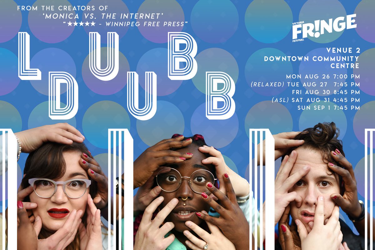 LUB DUB 
ASL Interpreted Performance!
Sat Aug 31, 4:45pm
Venue 2, Downtown Community Centre

10 free tix set aside for deaf community members!

⭐️⭐️⭐️⭐️ Edmonton Journal
⭐️⭐️⭐️⭐️ Check the Program

#yyjfringe #accessibility #ASL #LUBDUB #FringeofColour

intrepidtheatre.com/festivals/frin…
