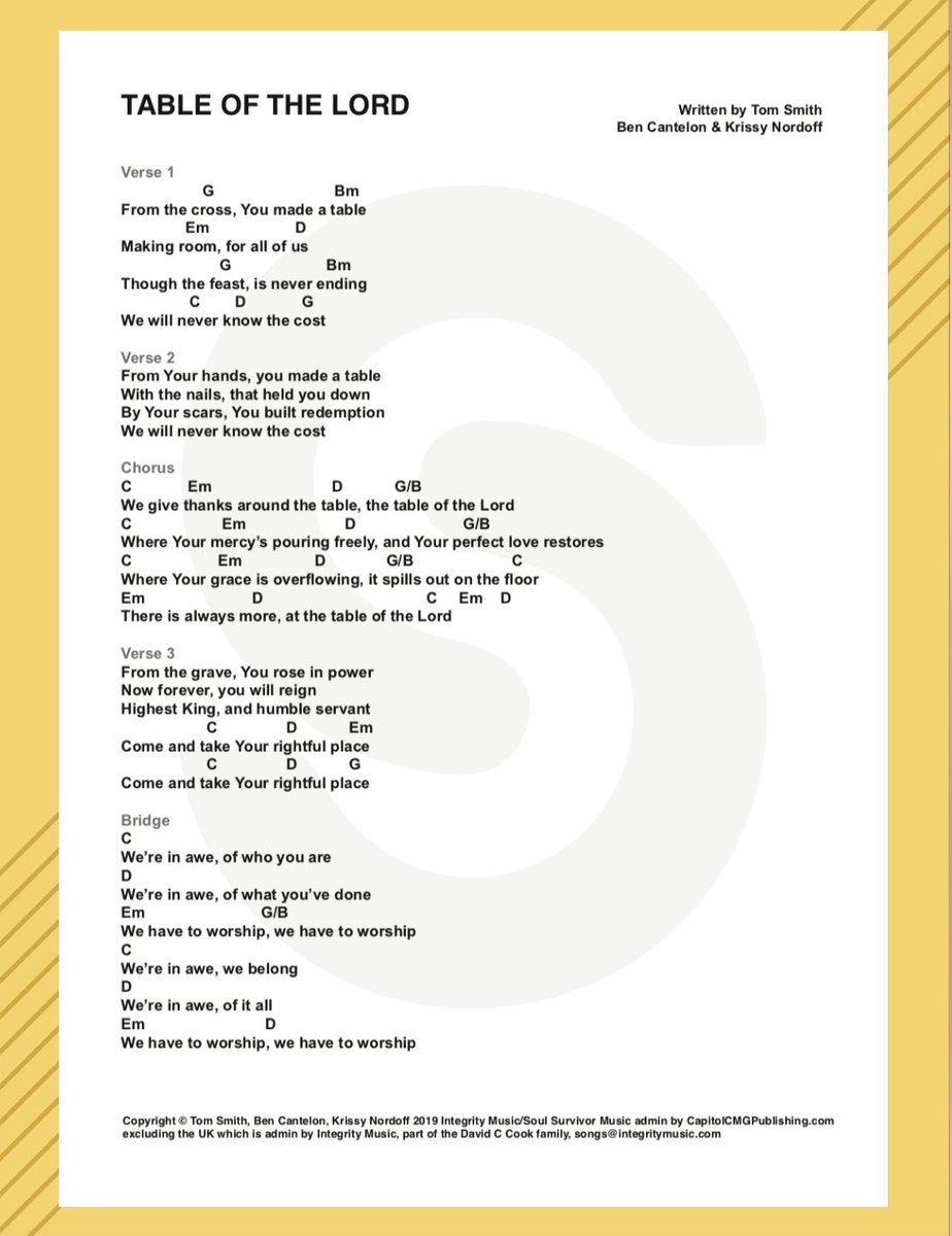 tomsmith500's tweet photo. ‘Table Of The Lord’ Chart & Acoustic version of the song are all up at https://t.co/RlrMl7X8I7 We’ve loved introducing this song throughout the summer and pray it’ll lead you into the presence of God as you lead it in your church. @SoulSurvivorGB #tableofthelord #soulsurvivor19 https://t.co/6azNSMP1d8