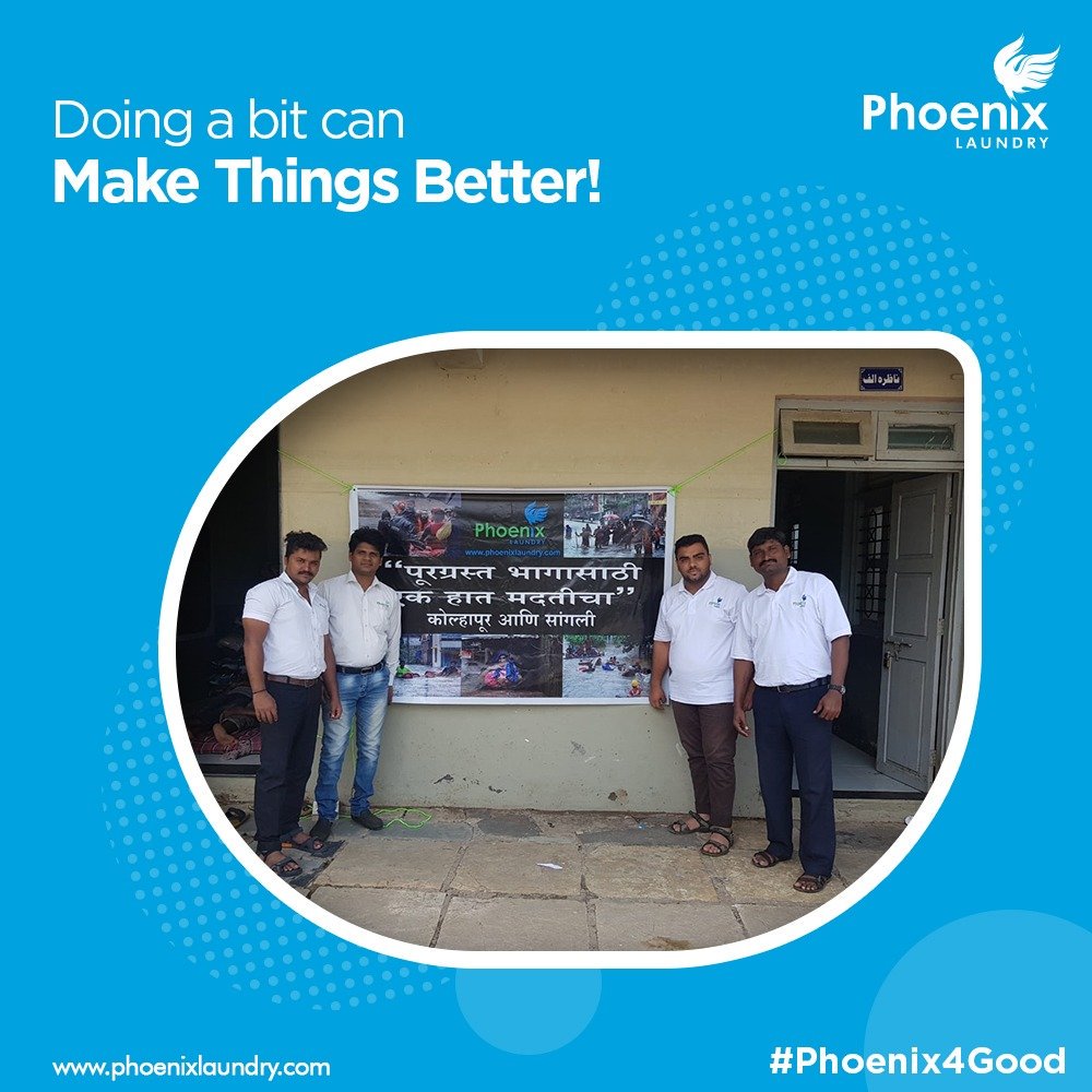 Phoenix4laundry's tweet photo. A small act of kindness can make a huge difference! 
Thank you everyone for actively participating in the #Phoenix4Good clothes donation drive!
#PhoenixLaundry: https://t.co/BHgblNHjdN

#Maharashtra #MaharashtraFloods #Maharashtrafloods2019 #Floods #StandWithMaharashtra #Kolhapur https://t.co/hchVGQ9IT2