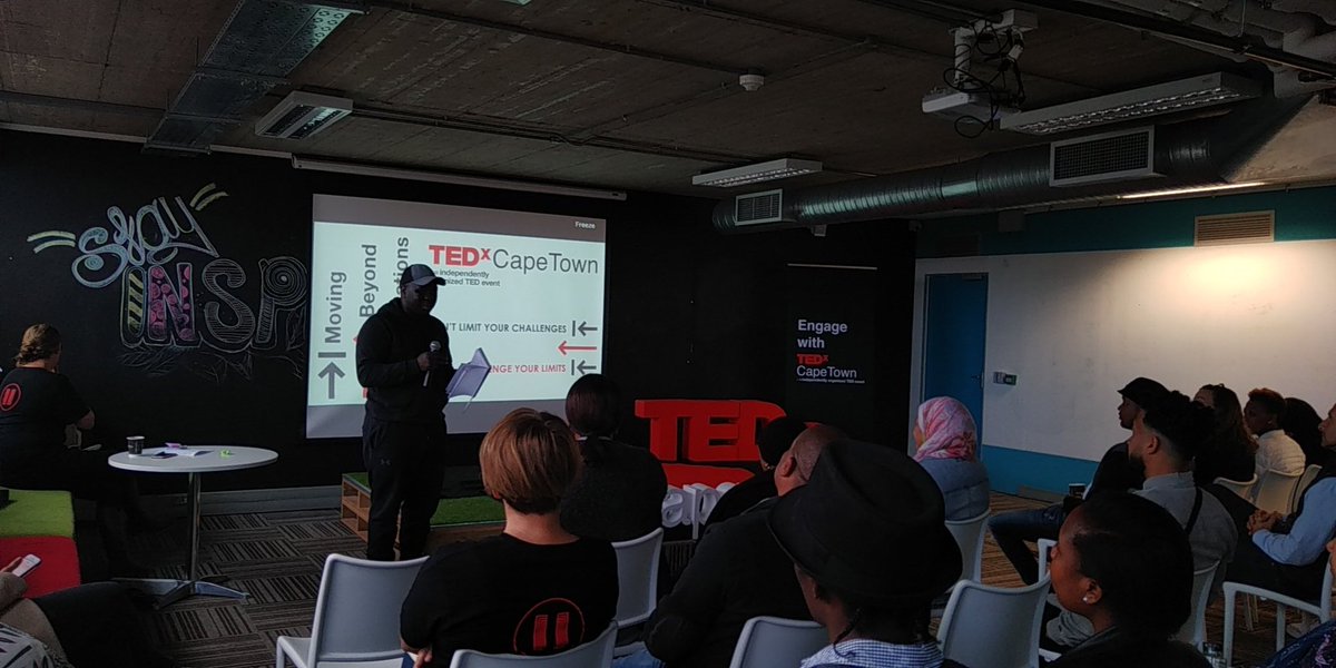 tedxcapetown's tweet image. MC @Generalpuppa Mapanya Sogoni welcomes our guests @uctgsbsolutions &amp;amp; acknowledging partners that have made #MovingBeyondLimitations possible! 
@USConsulateCT 
@brandterminal 
@SirFruit_ 
@MischuCoffee 
#MilklabSouthAfrica 
FSharp
#LoadAlot 
Greenhouse Media 
@ProVegZA