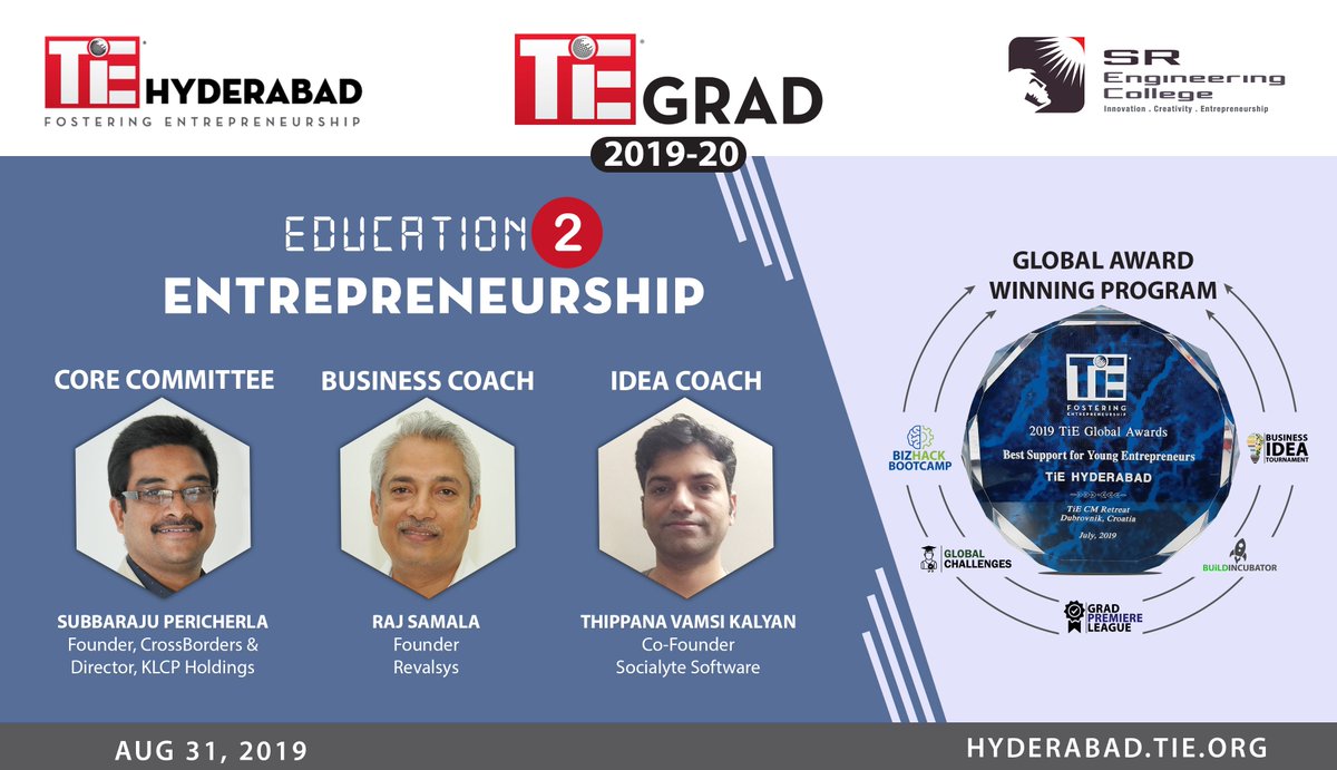 TiEHyderabad's tweet photo. Happening today at SR Engineering College  Warangal. Thanks to our Program Co-Chair,@SubbaRajuP  Founder, CrossBorders &amp; Director, KLCP Holdings, #BusinessCoach @RajSamala Samala Founder, Revalsys Technologies &amp; #IdeaCoach Thippana Vamsi Kalyan Co-Founder, #SocialyteSoftware. https://t.co/wB2hj28Lyg