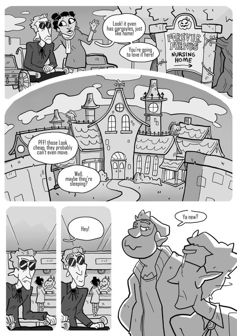 I've had this idea for a mini-comic for a while, I just really love cryptids and wholesome old people!! (Part 1/2) 