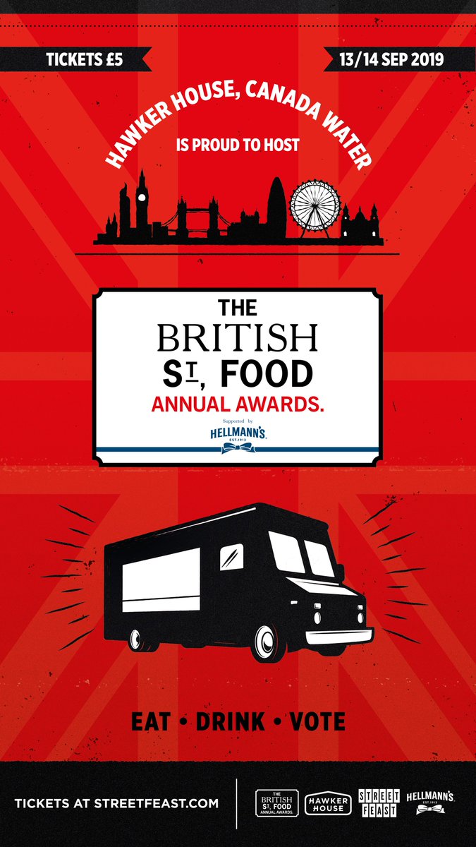 NEWS Tickets on sale NOW for UK's ultimate street food body slam. Who'll win? Free beer + free canapés (from food waste) while you Eat Drink Vote at the 2019 British Street Food Awards supported by <a href="/HellmannsUK/">HellmannsUK</a>. Judges <a href="/matt_tebbutt/">Matt Tebbutt</a> <a href="/FayRipley/">Fay Ripley</a> + <a href="/Bebbrell/">Ben Ebbrell</a> from <a href="/sortedfood/">Sorted Food</a> PsRT