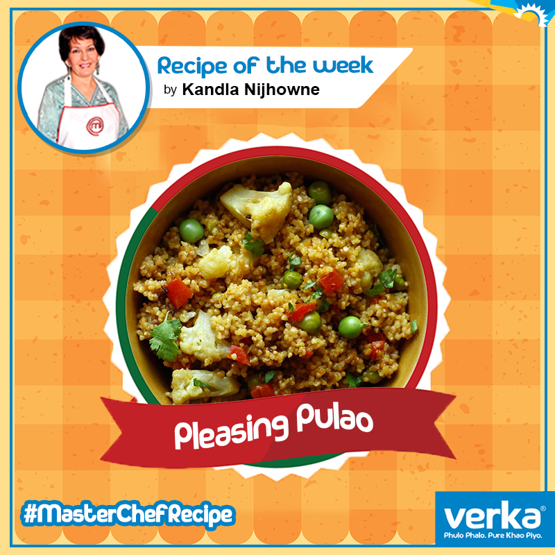 Verka_Coop's tweet photo. Recipe of the Week: Pleasing Pulao !
The tasty recipe of dalia pulao by our #MasterChef Kandla Nijhowne is up on our facebook page!
Check it out here: https://t.co/4y7faptnYh
#PureVerka #VerkaMilkfed #TheMasterChefRecipe https://t.co/MluWLzrRDm