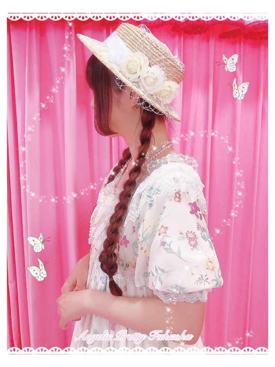 Angelic Pretty福岡店 ワンピースのシロを着てみました ネグリジェっぽいデザインで可愛いです まだまだ暑い日があると思うのでストローハットを合わせるのもおすすめですよ 着丈 スタッフ身長163cm ワンピース 外側約1 内側約109