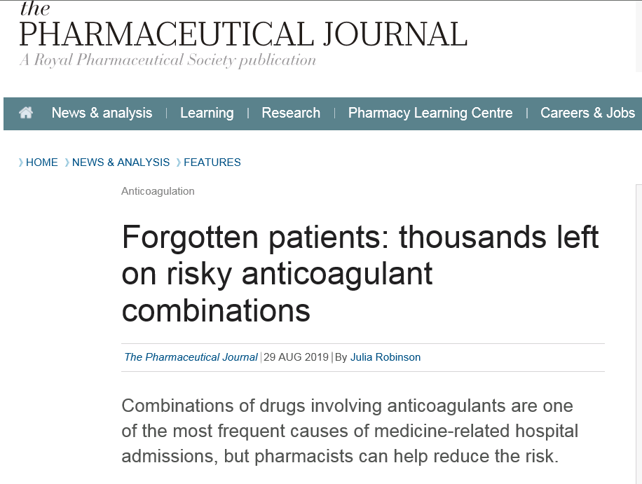 SJaglin's tweet photo. 2 great articles, although concerning, in the @PJOnline_News with excellent contribution from @FatherofHan ! Interaction between #DOACs #AVKs or/and antiplatelets and #NSAIDs leading to GIs + lack of review of anticoagulation
@ThrombosisUK @JoJerrome @bhwords #patientsafety https://t.co/WpXO7mQ8iv